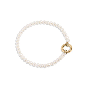 6.5" Glass Pearl Bracelet with Stainless Steel Charm Keeper