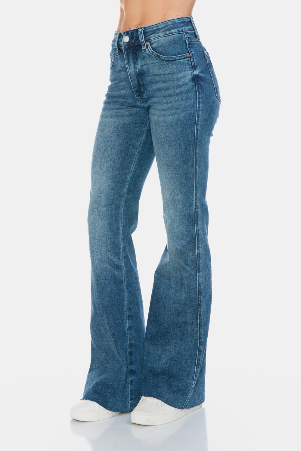 Warehouse|Judy Blue Tummy Control Cut Hem Flare Jeans