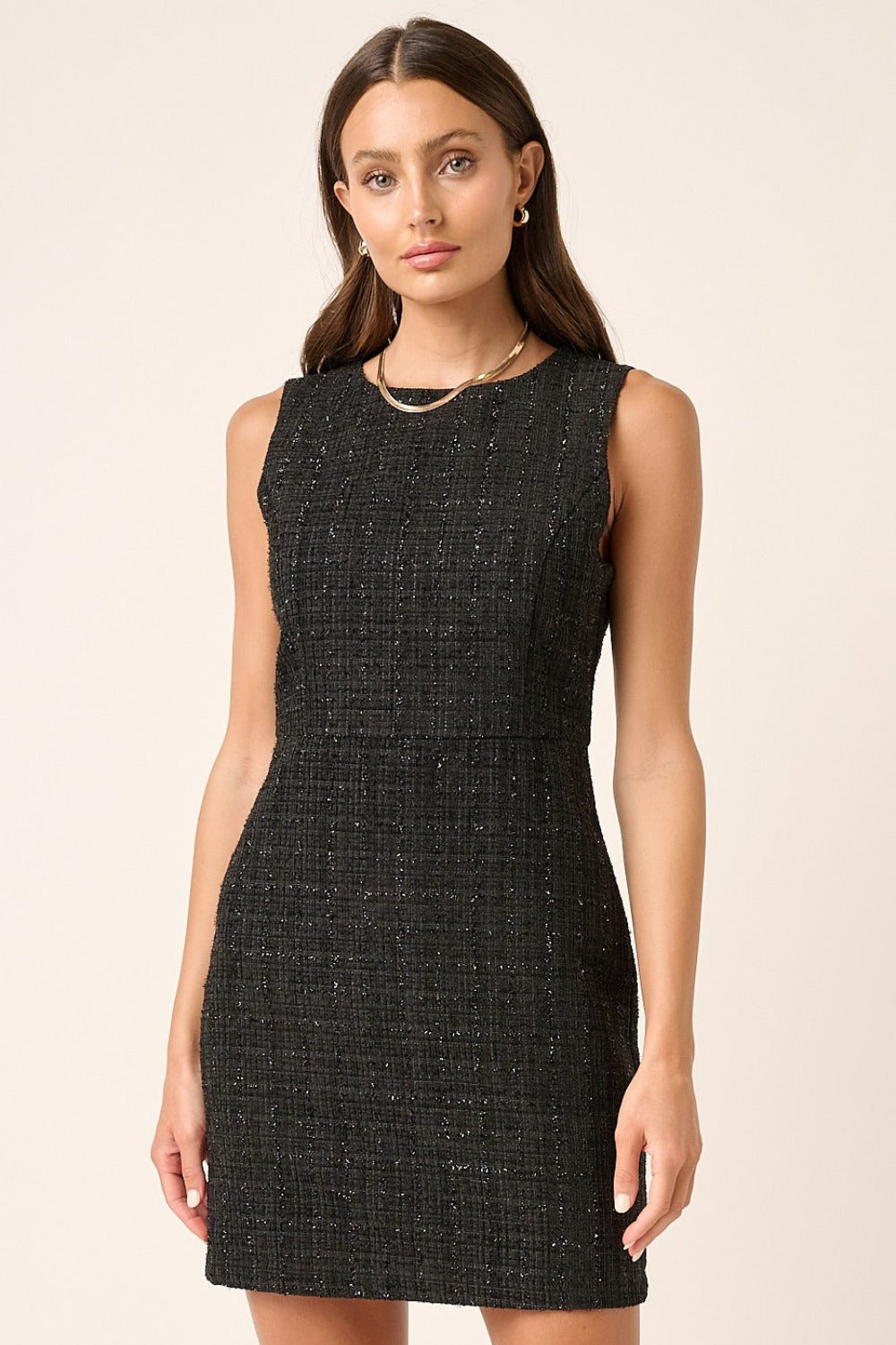 Warehouse|Mindful Tweed Sleeveless Mini Dress In Black