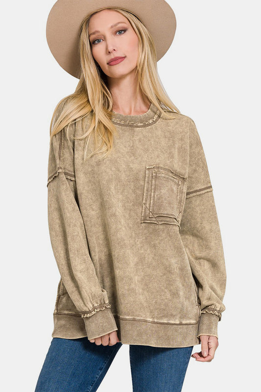 Saturday Exposed Seam Round Neck Dropped Shoulder Sweatshirt