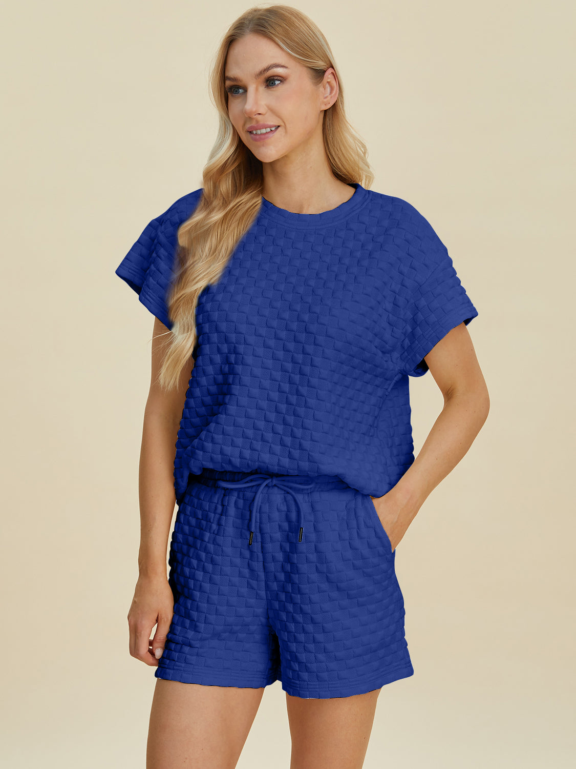 Texture T-Shirt and Shorts Set In Multiple Colors