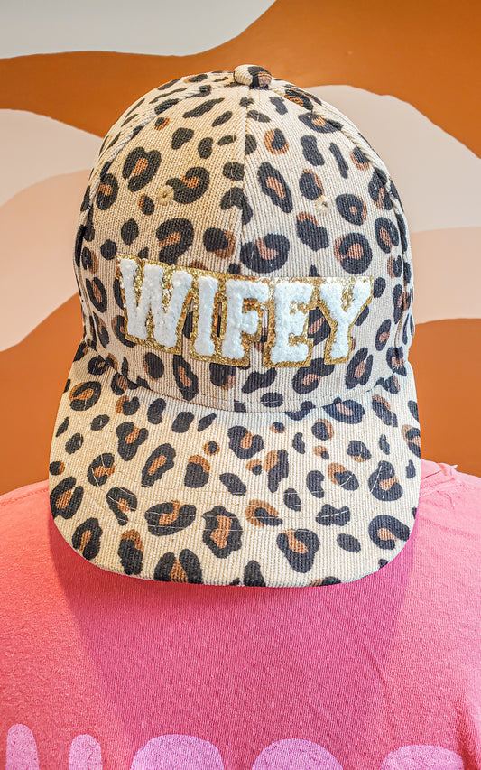 Wifey Corduroy Ball Cap In Leopard