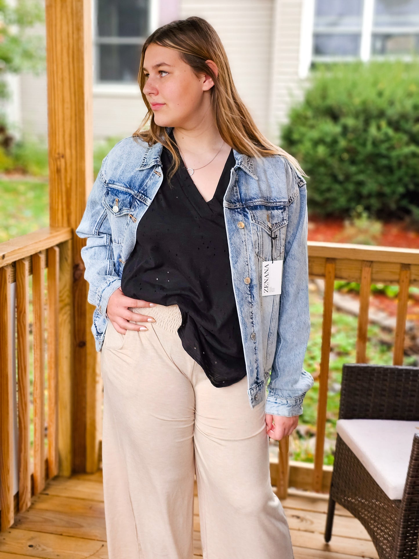 Studio|Boho Smocked Waistband Palazzo Pants In Heather Beige