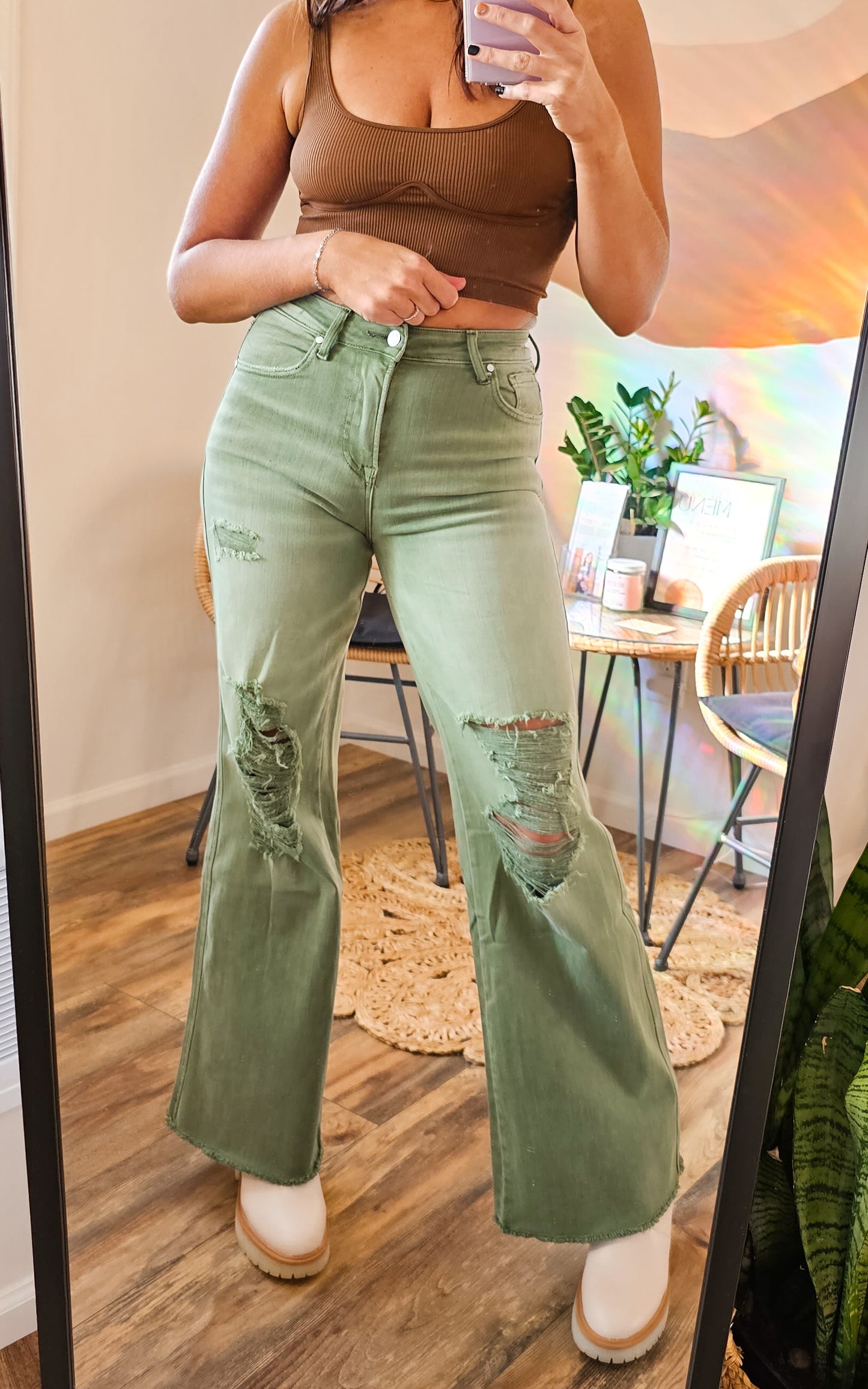 Studio|Blakeley Distressed Colored Jeans In Olive