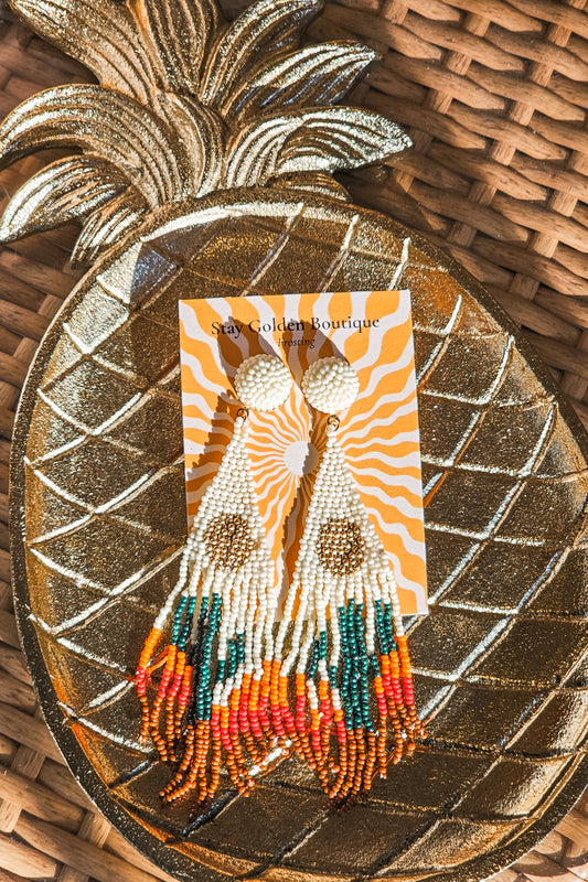 Studio|Desert Cactus Seed Beaded Fringe Earrings