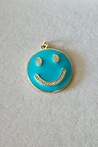 Large CZ Micropave Colorful Enamel Smiley Face Shape Pendant, 18K Gold Filled Smiley Face Charm