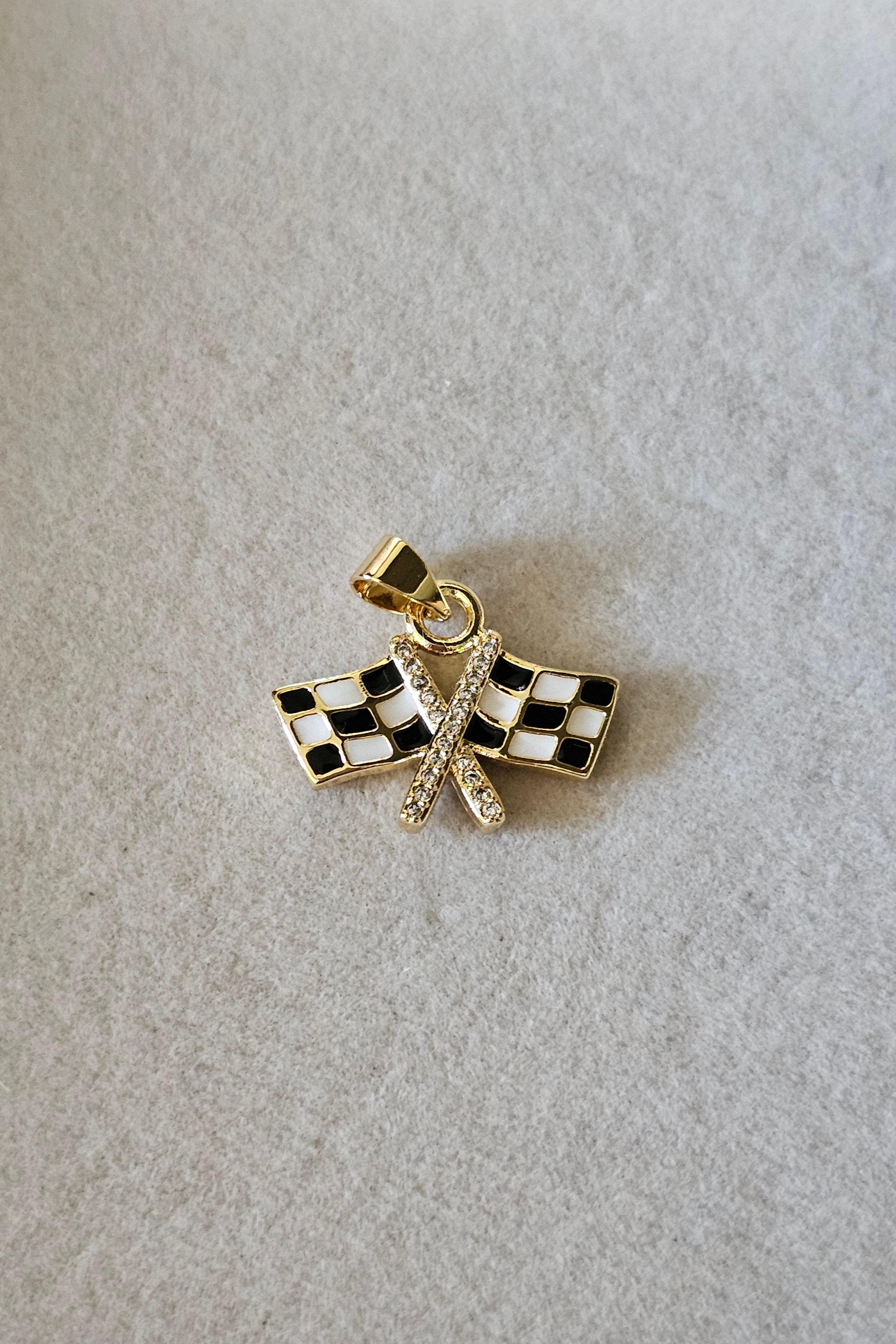 Colorful Enamel Checkered Flag Shape Pendant 18K Gold Filled CZ Micro pave Charm