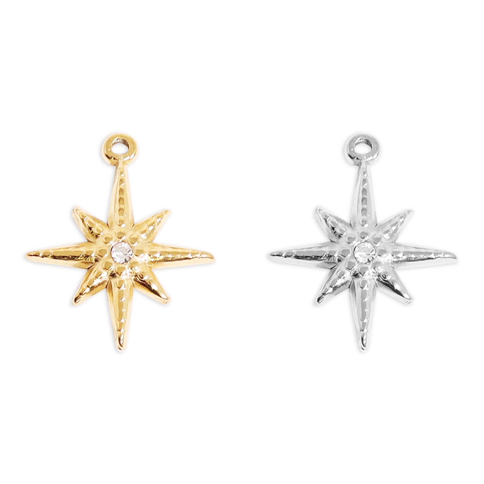 18K Gold Stainless Steel Compass Star Charm