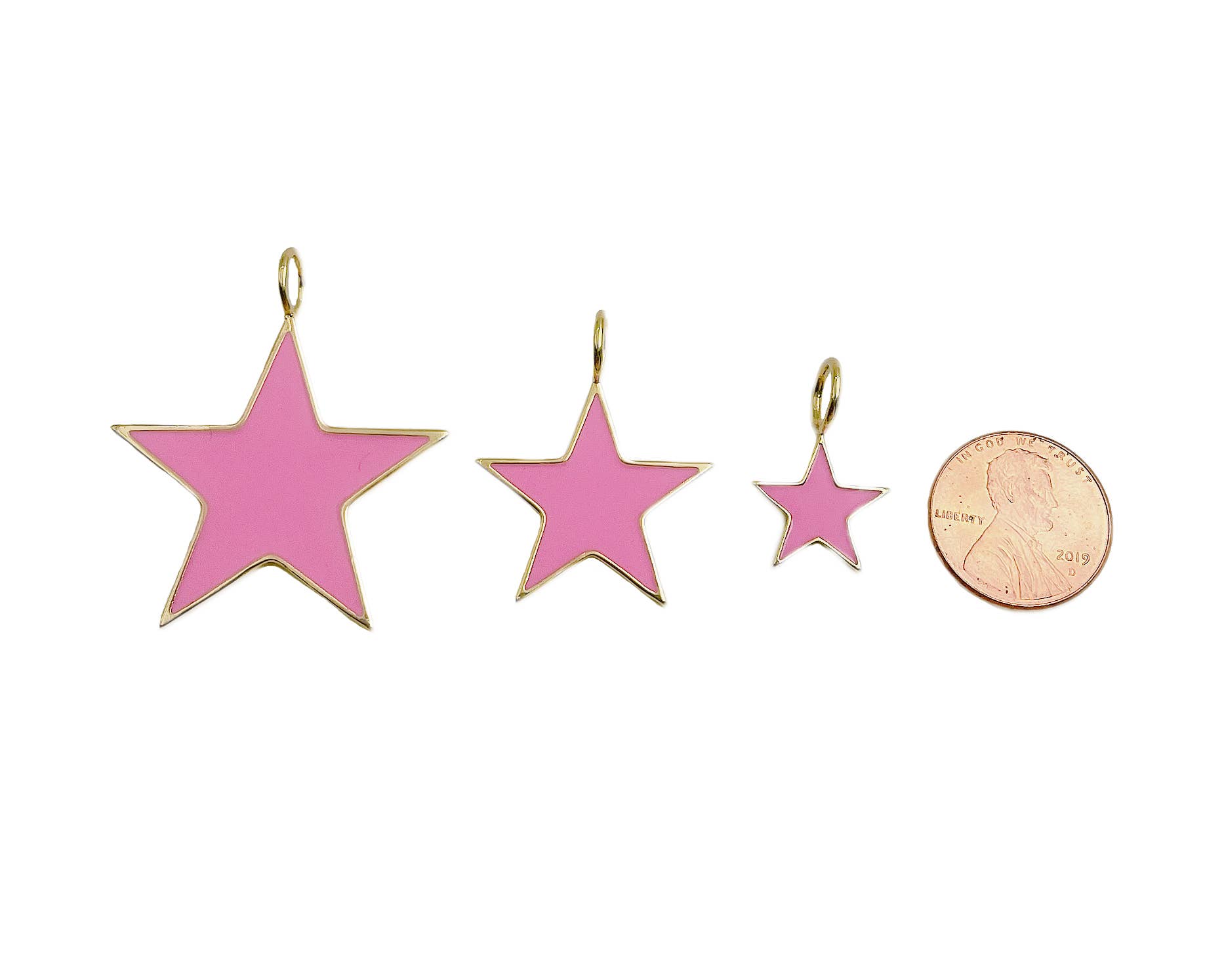 Pink Enamel Star Charm Pendant in Gold Filled