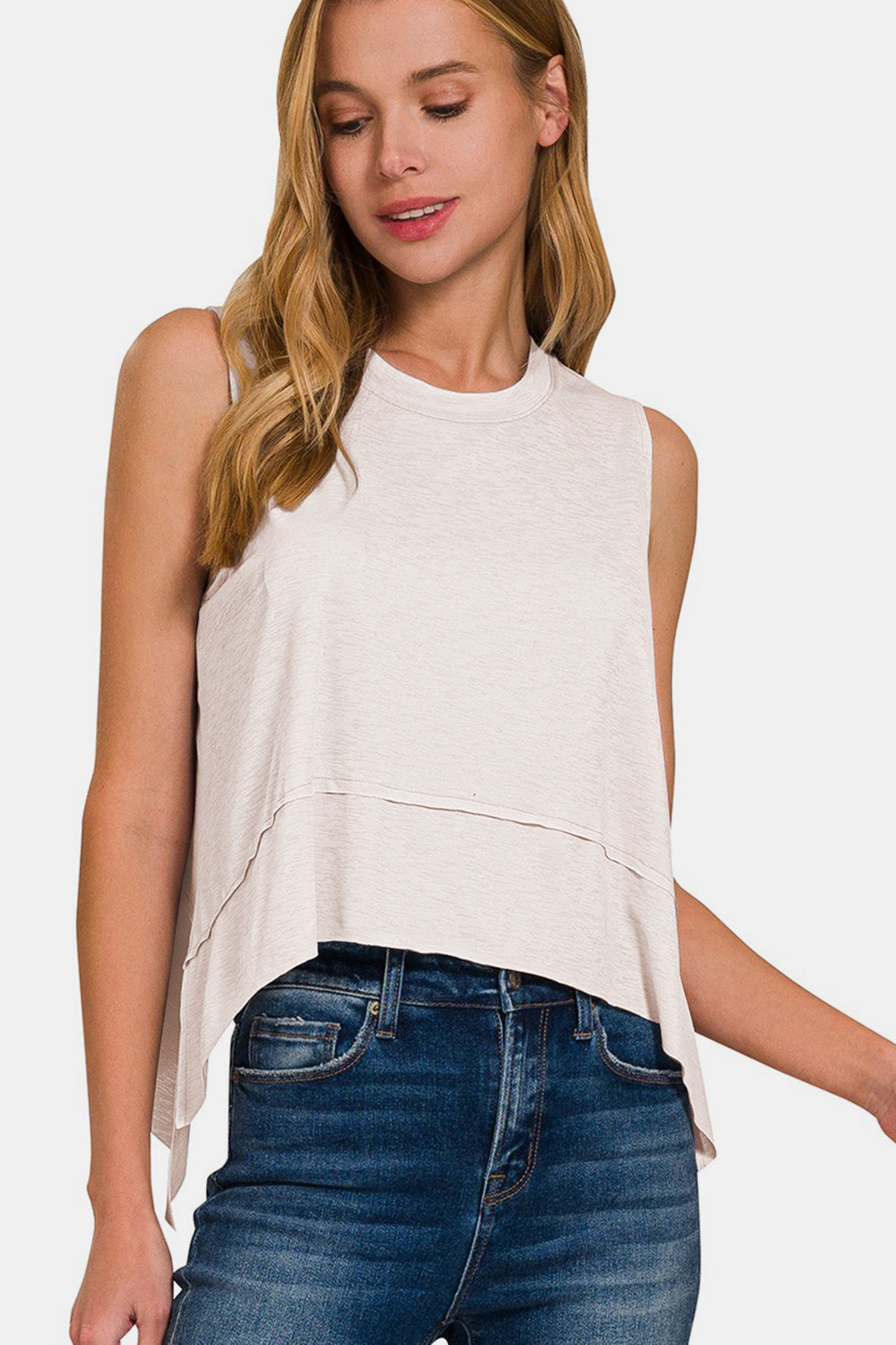 Slit High-Low Round Neck Tank