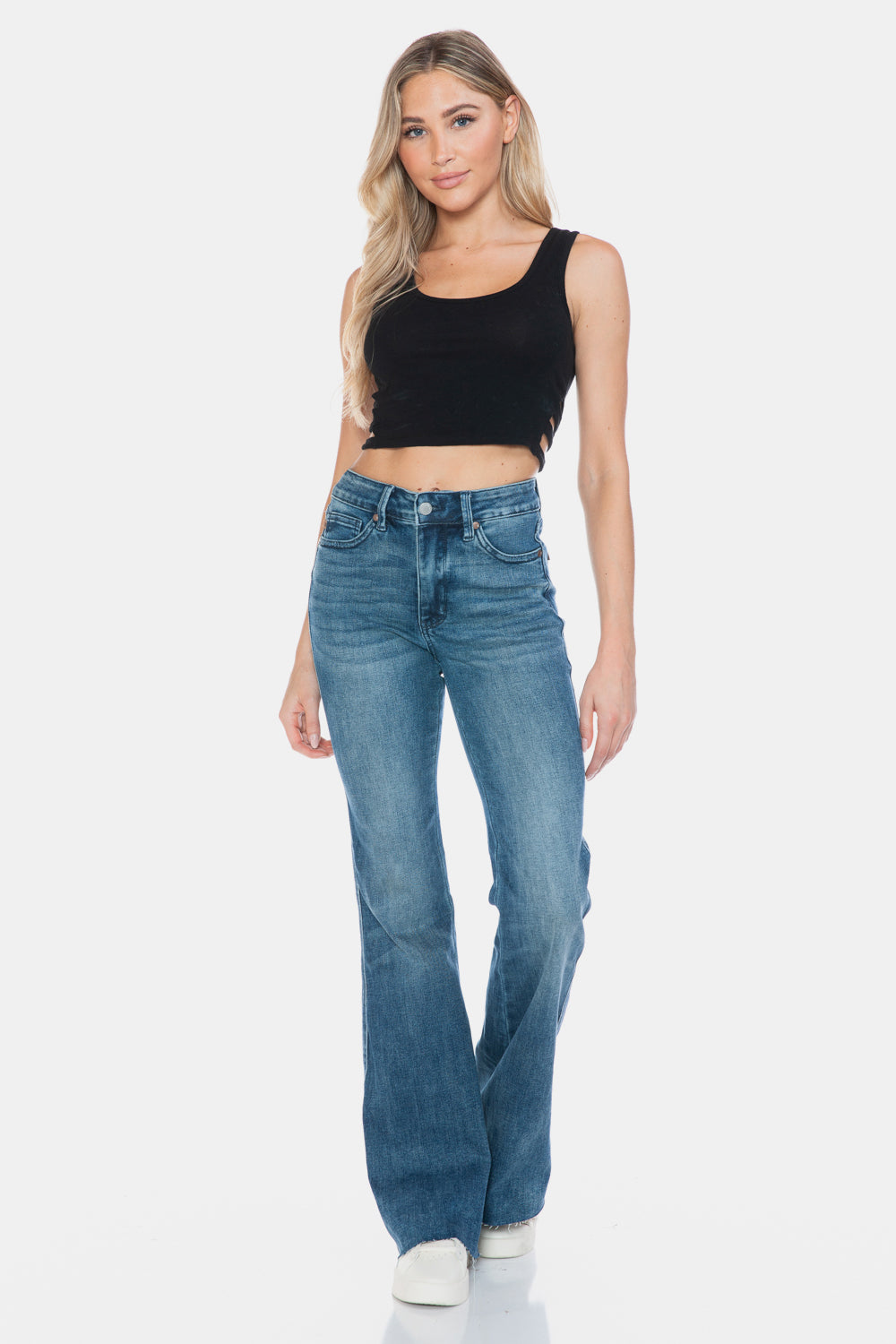 Warehouse|Judy Blue Tummy Control Cut Hem Flare Jeans