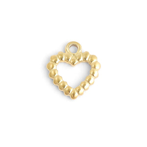 18K Gold PVD Stainless Steel Textured Heart Charm