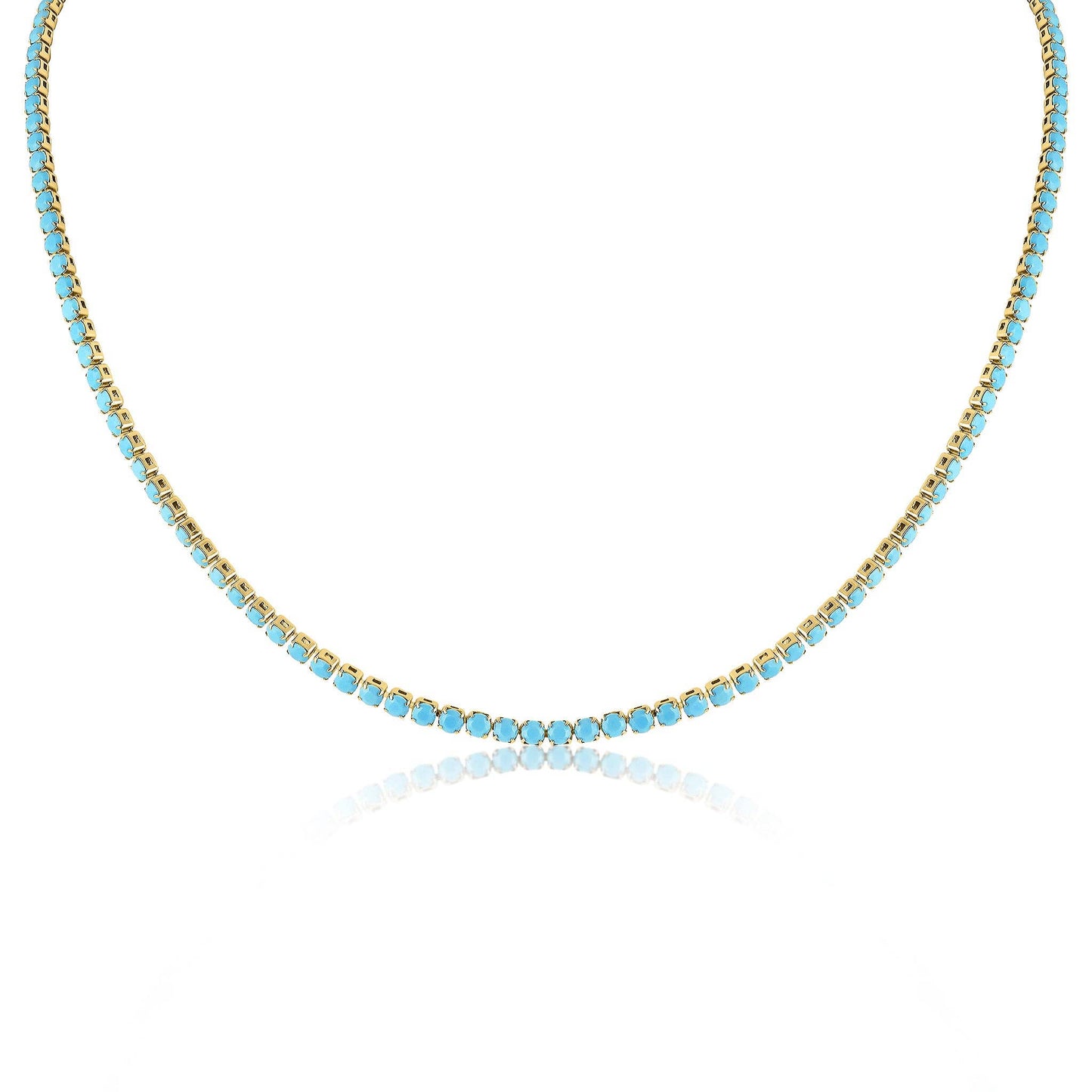 18k Gold PVD Coated Stainless Steel Waterproof Turquoise Rhinestone Tennis Necklace