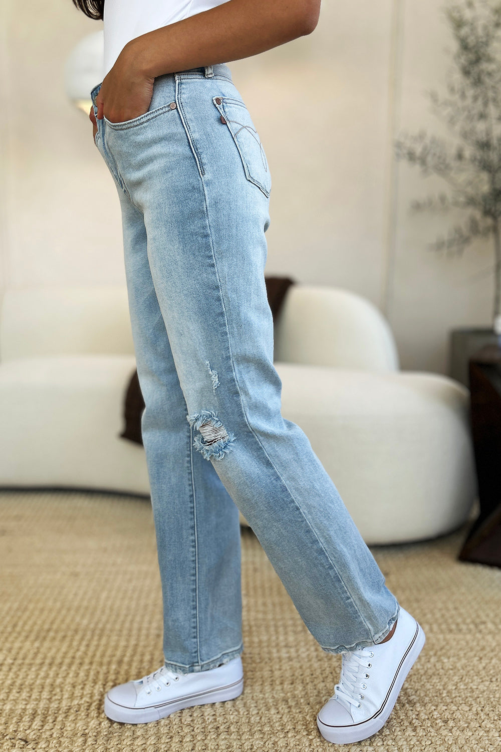 Warehouse|Judy Blue High Waist Distressed Straight Jeans