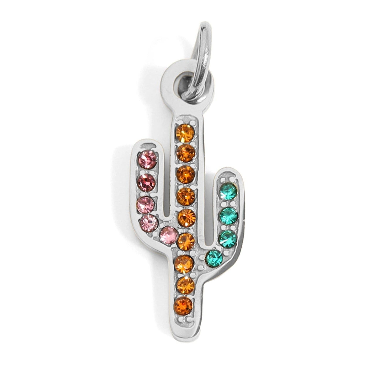 18K Gold PVD Stainless Steel Cactus with CZ Stone Charm