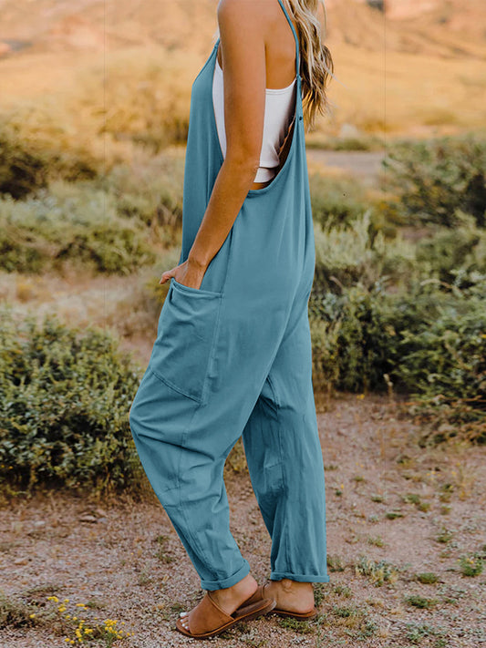 Warehouse|Hippy Babe V-Neck Sleeveless Jumpsuit with Pockets