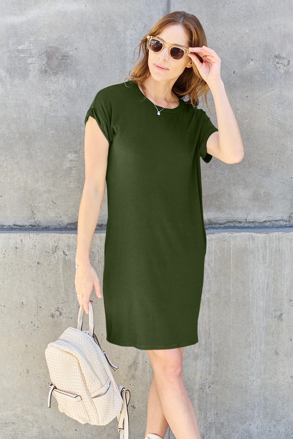 Lazy Afternoon Basic Round Neck Short Sleeve Dress with Pockets In Multiple Colors