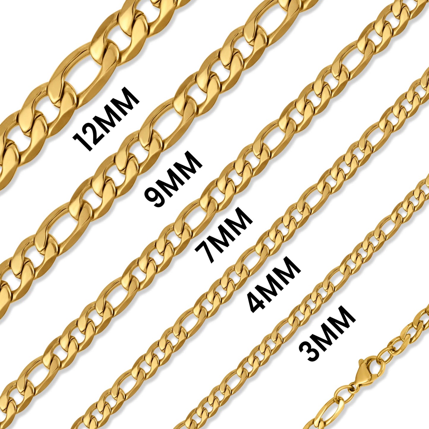 Water Proof 18K Gold Figaro Chain Necklace