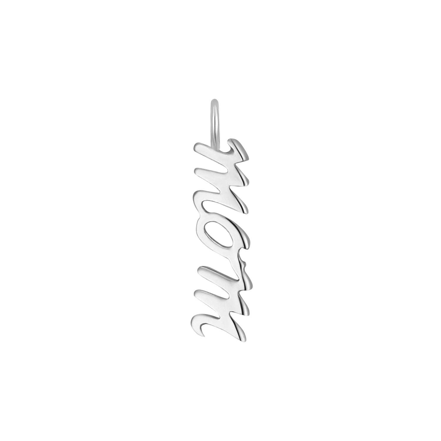 Dainty Solid Sterling Silver Mom Script Charm