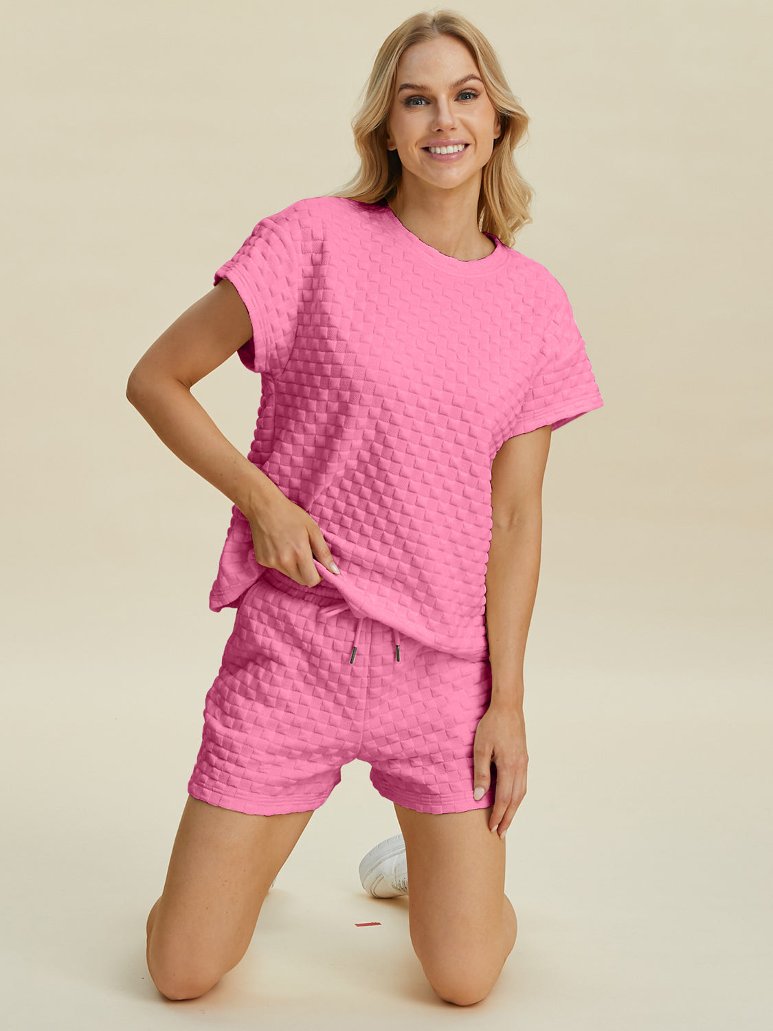 Texture T-Shirt and Shorts Set In Multiple Colors