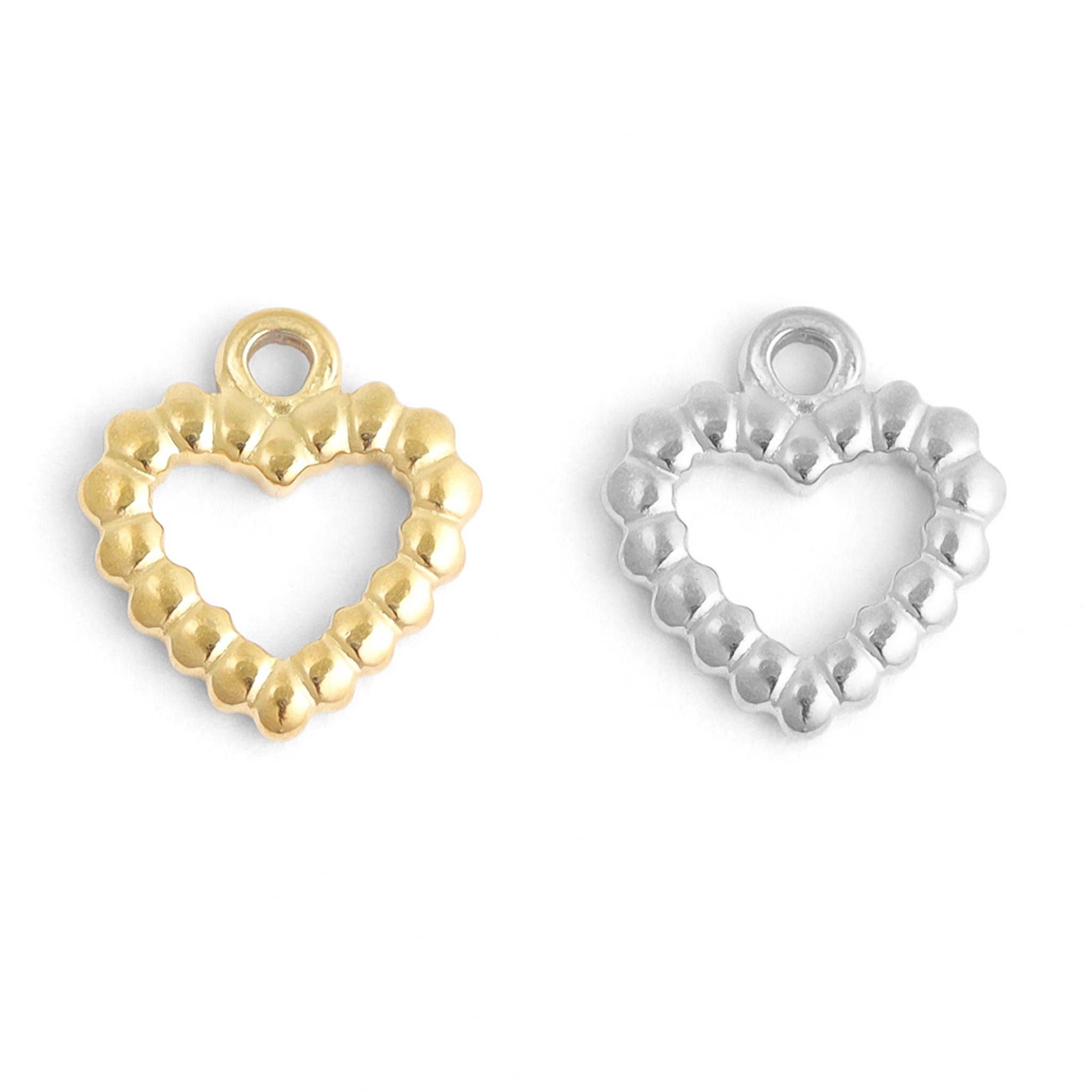 18K Gold PVD Stainless Steel Textured Heart Charm