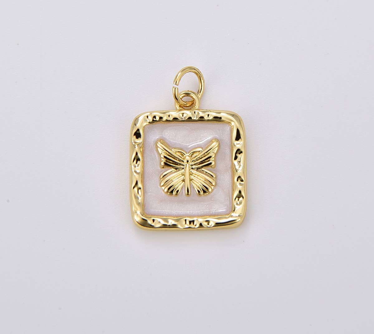 White Enamel Butterfly Charm Gold Filled Pendant