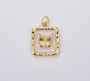 White Enamel Butterfly Charm Gold Filled Pendant