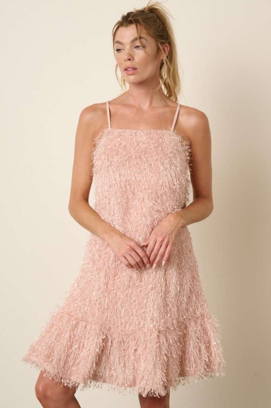 Warehouse|Feather Ruffle Hem Mini Cami Dress In Blush