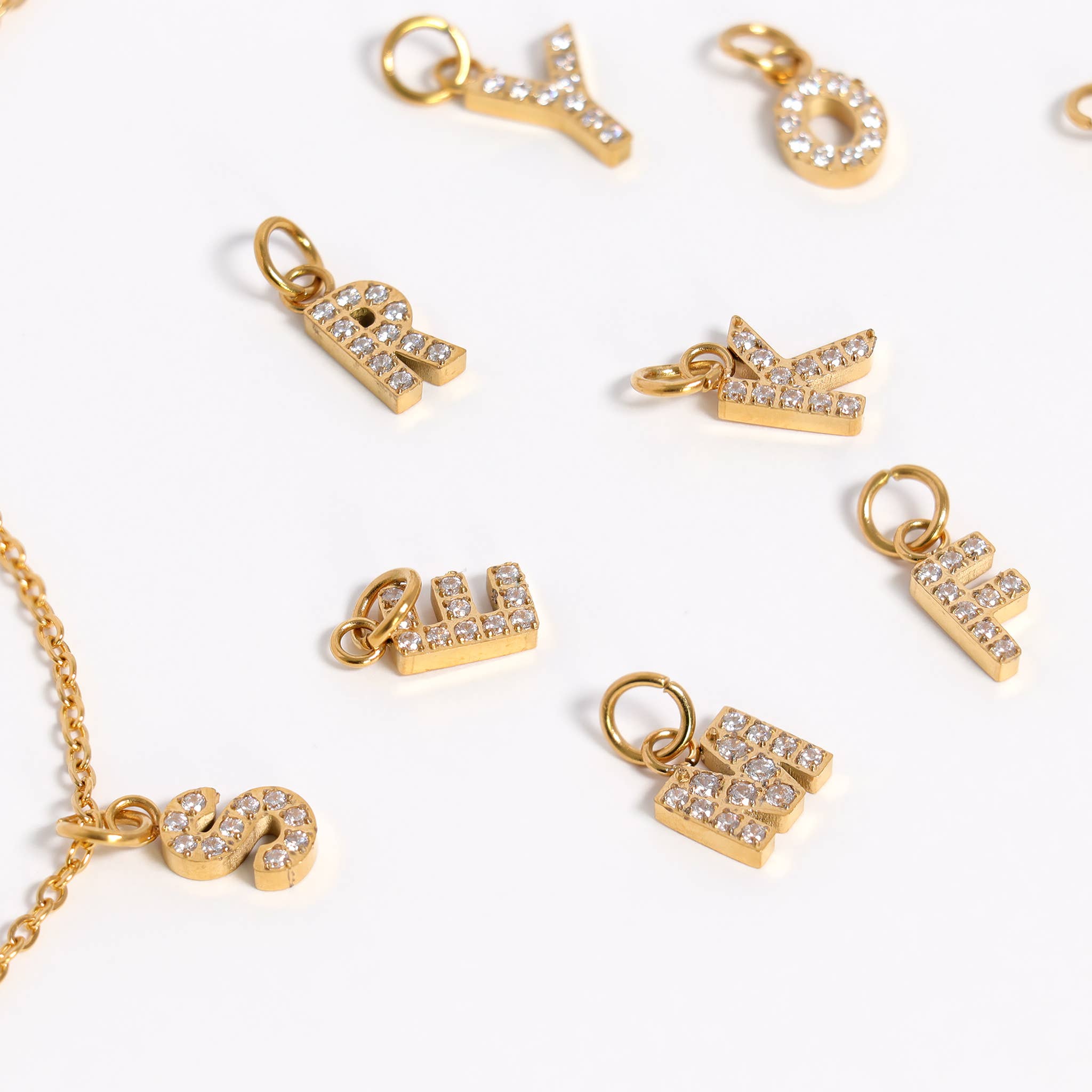 Gold Pavé Set CZ Initial Letter Charms