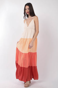 Sunset Color Block Tiered Maxi Cami Dress