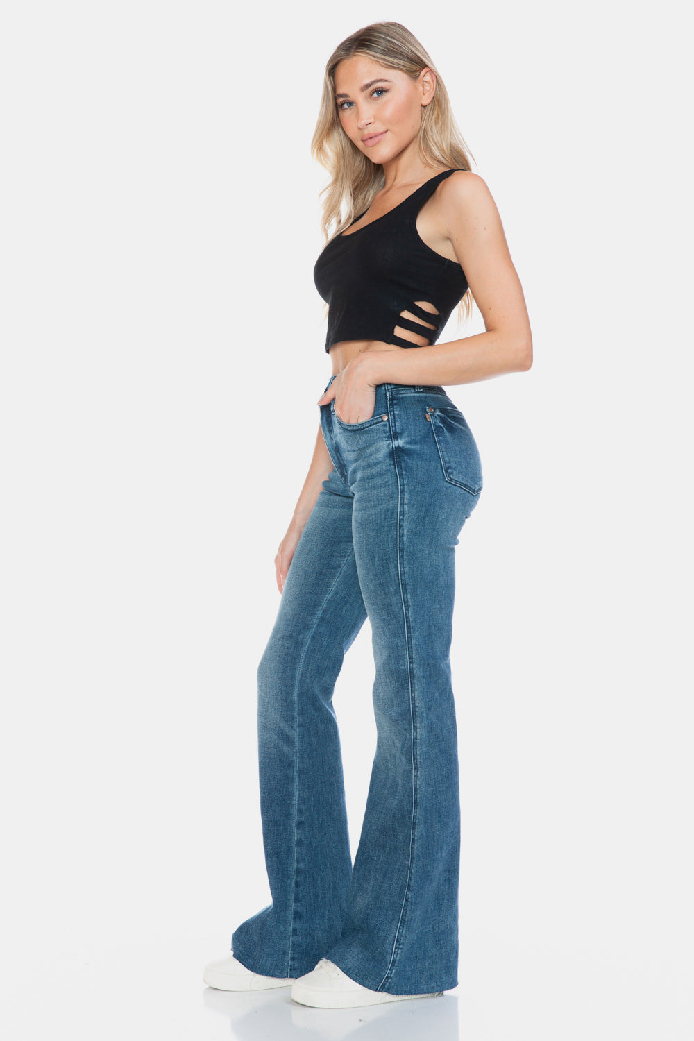 Warehouse|Judy Blue Tummy Control Cut Hem Flare Jeans