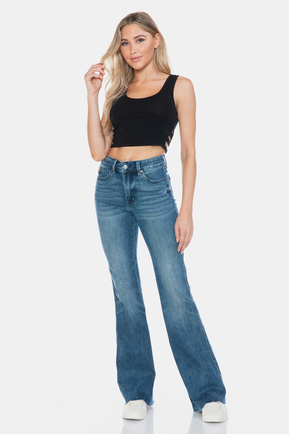 Warehouse|Judy Blue Tummy Control Cut Hem Flare Jeans