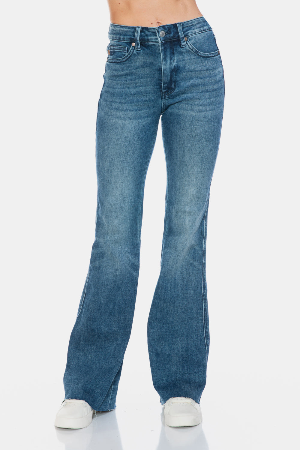 Warehouse|Judy Blue Tummy Control Cut Hem Flare Jeans