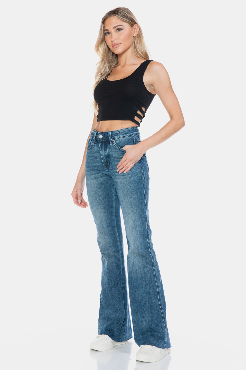 Warehouse|Judy Blue Tummy Control Cut Hem Flare Jeans