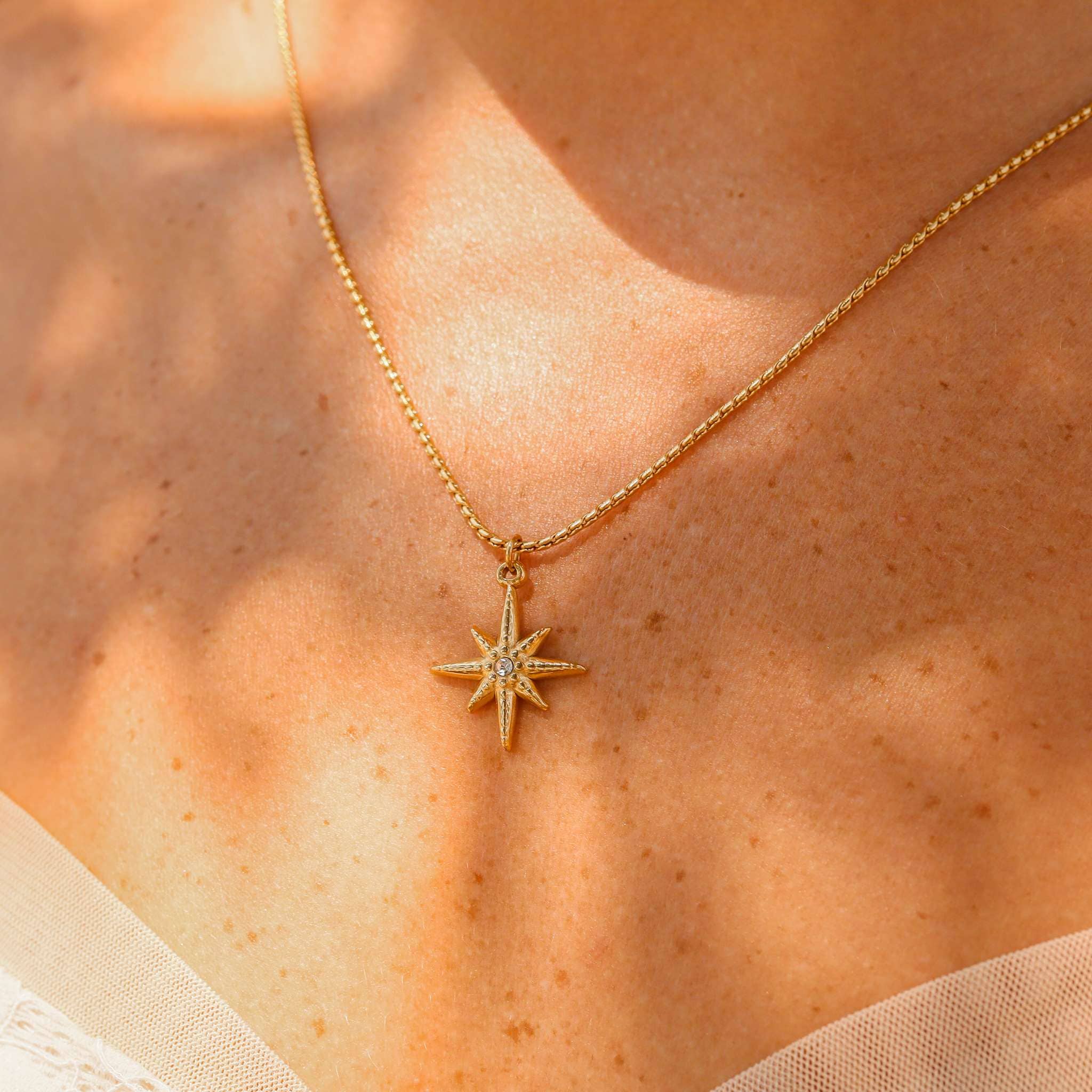 18K Gold Stainless Steel Compass Star Charm