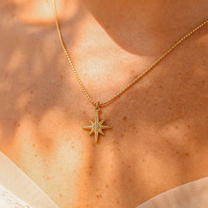 18K Gold Stainless Steel Compass Star Charm