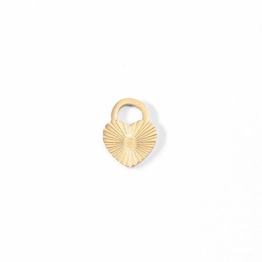 18K Gold PVD Stainless Steel Sunburst Heart Lock Charm