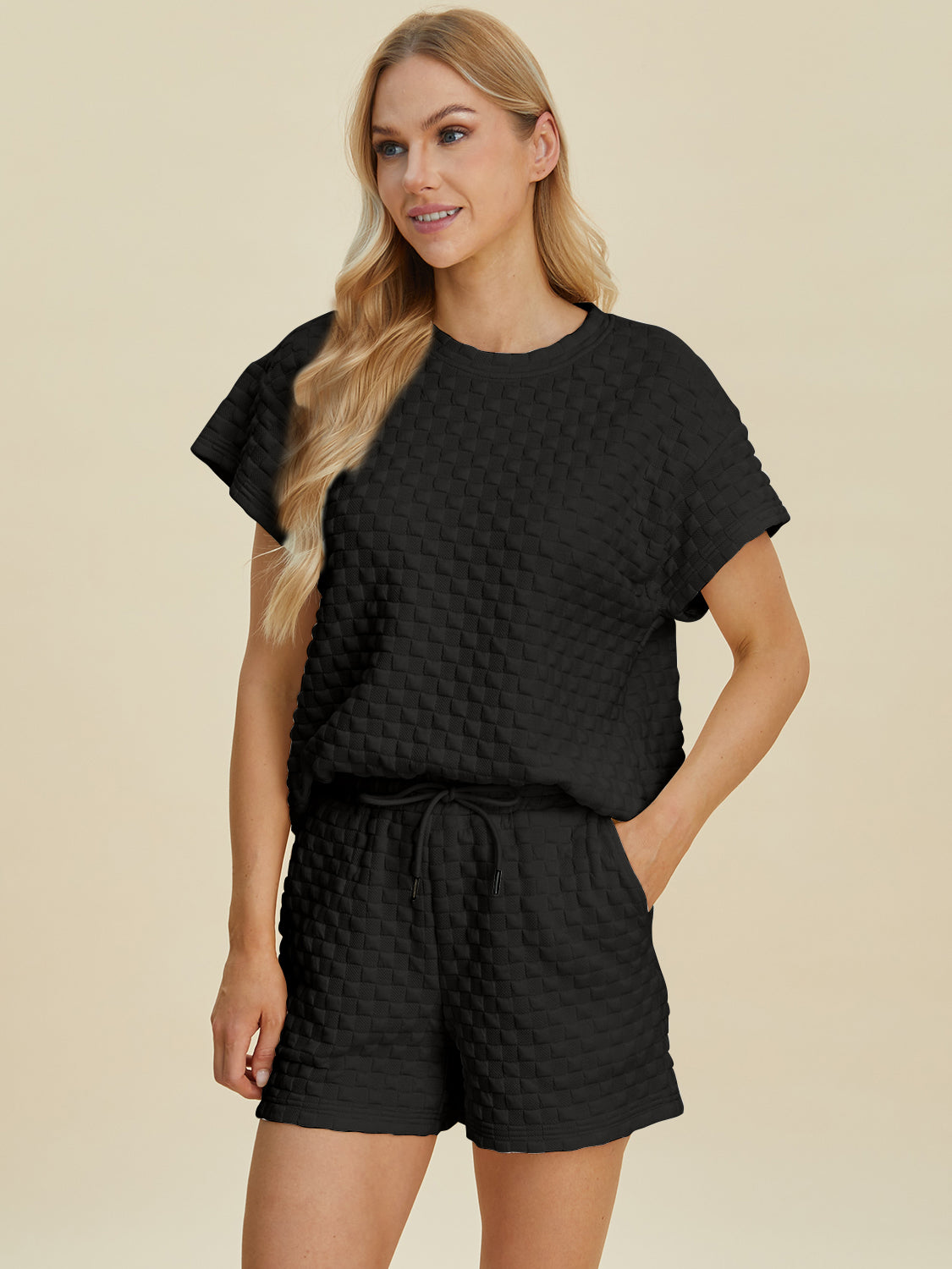 Texture T-Shirt and Shorts Set In Multiple Colors