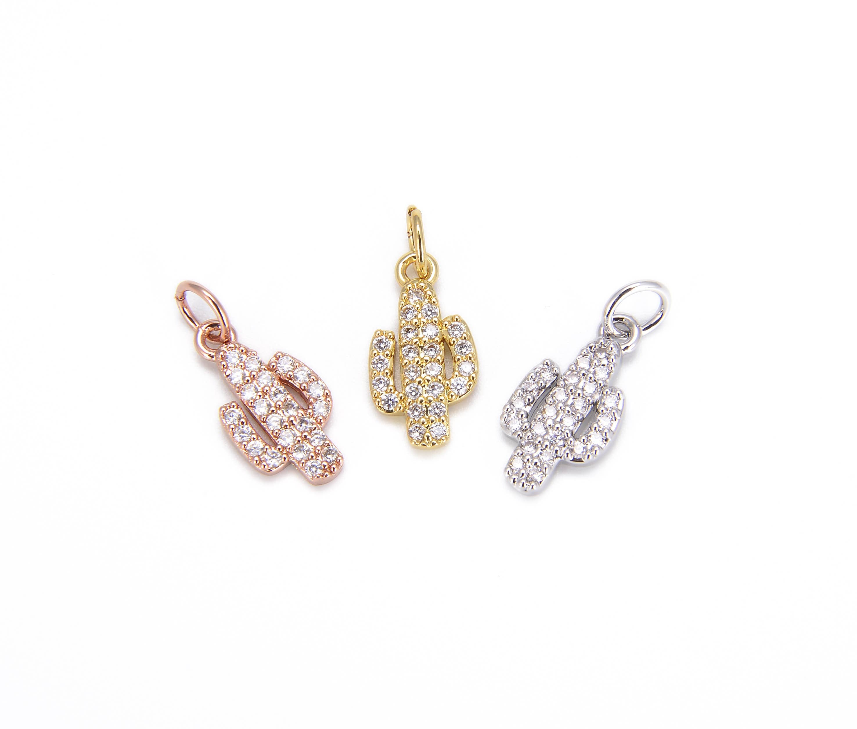 Dainty Cactus Micro Pave CZ Charm Pendant