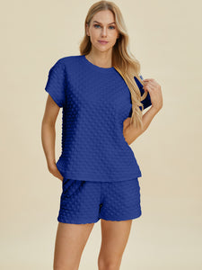 Texture T-Shirt and Shorts Set In Multiple Colors