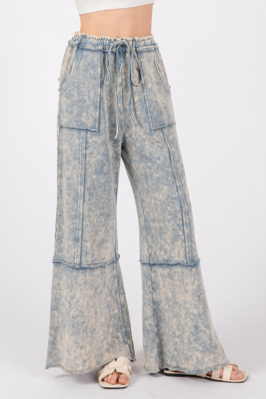 Warehouse|SAGE + FIG Mineral Washed Terry Wide Leg Pants