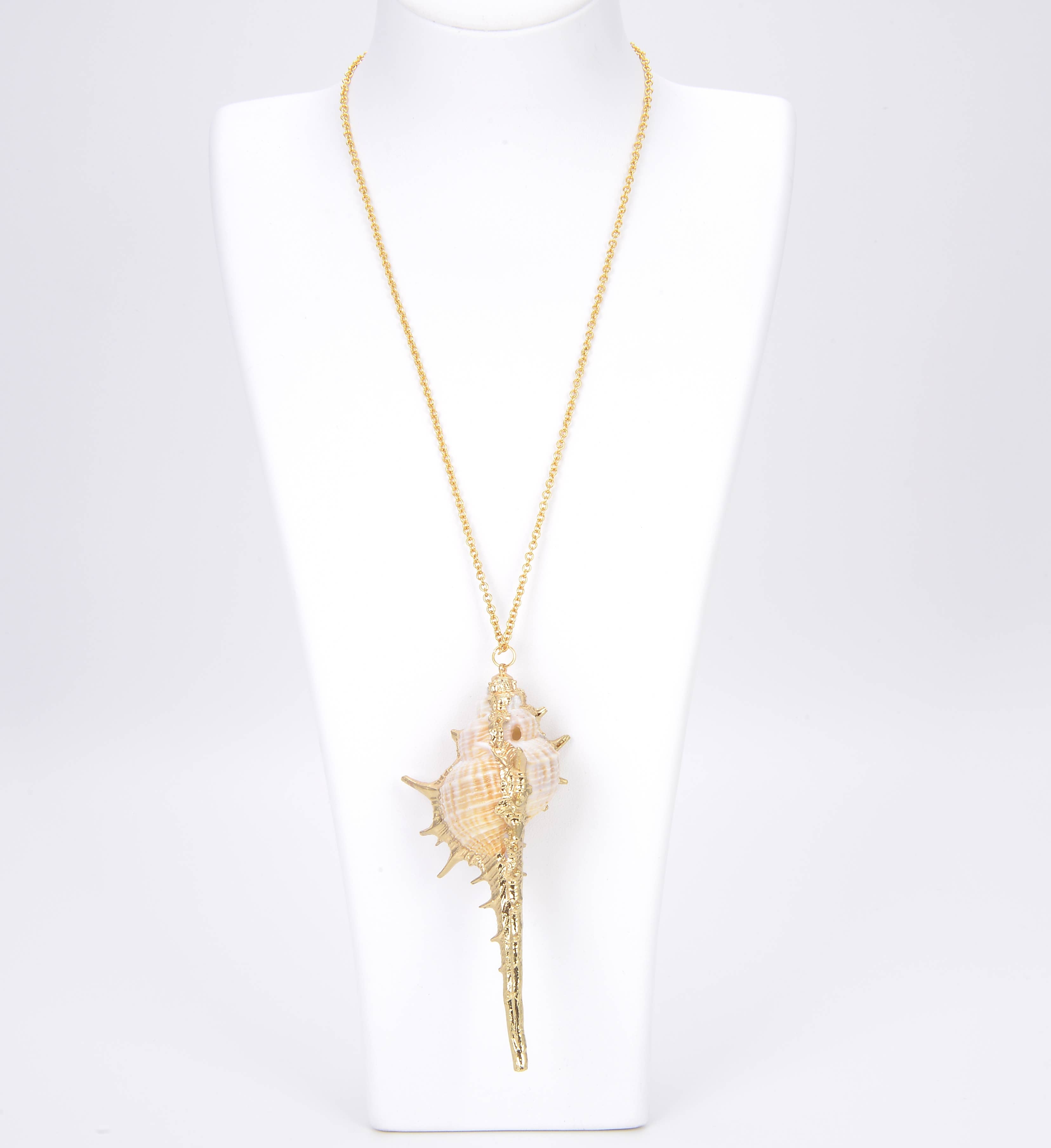 Large Natural Conch Shell Charm Pendant in Gold Filled