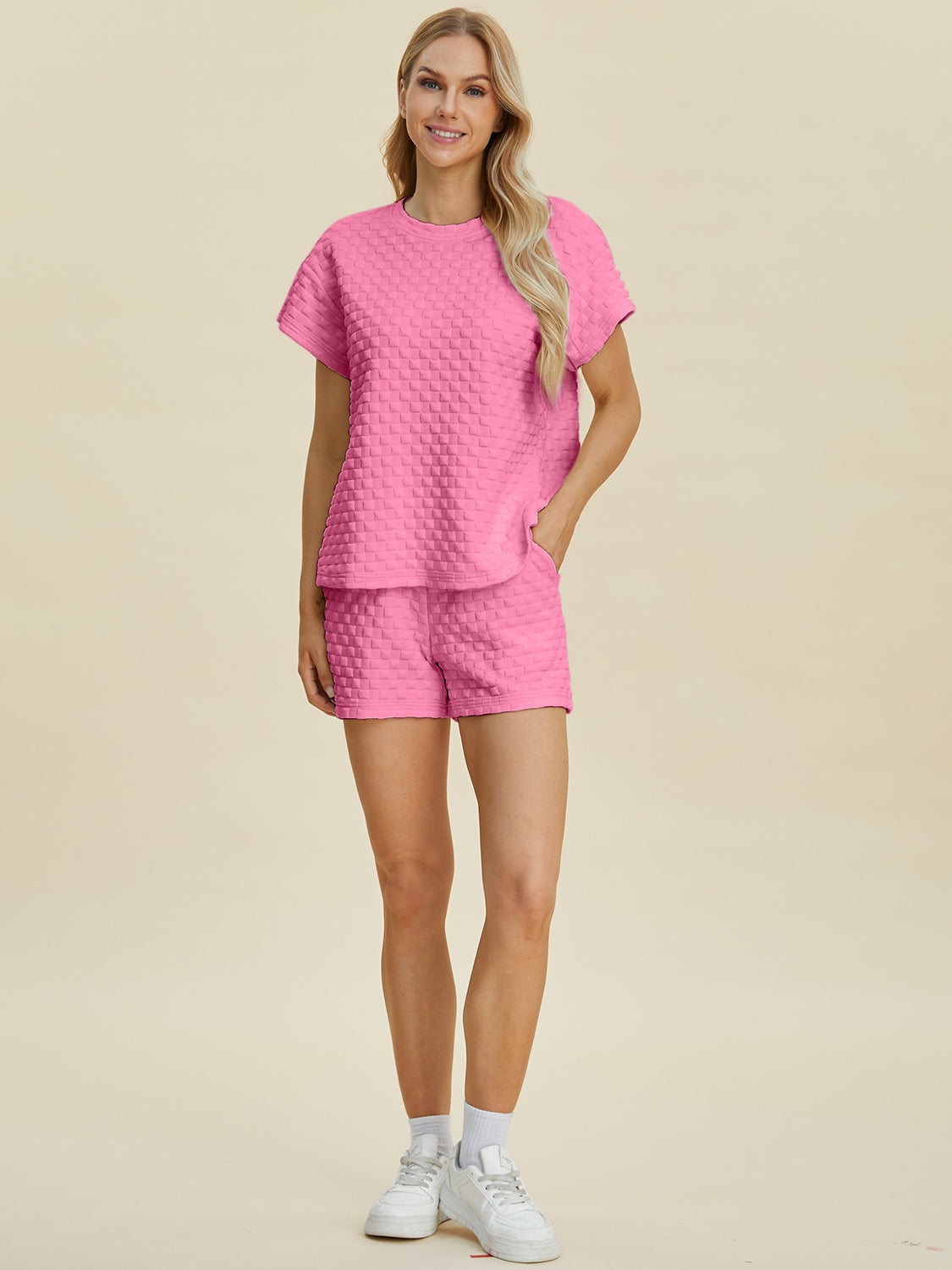 Texture T-Shirt and Shorts Set In Multiple Colors