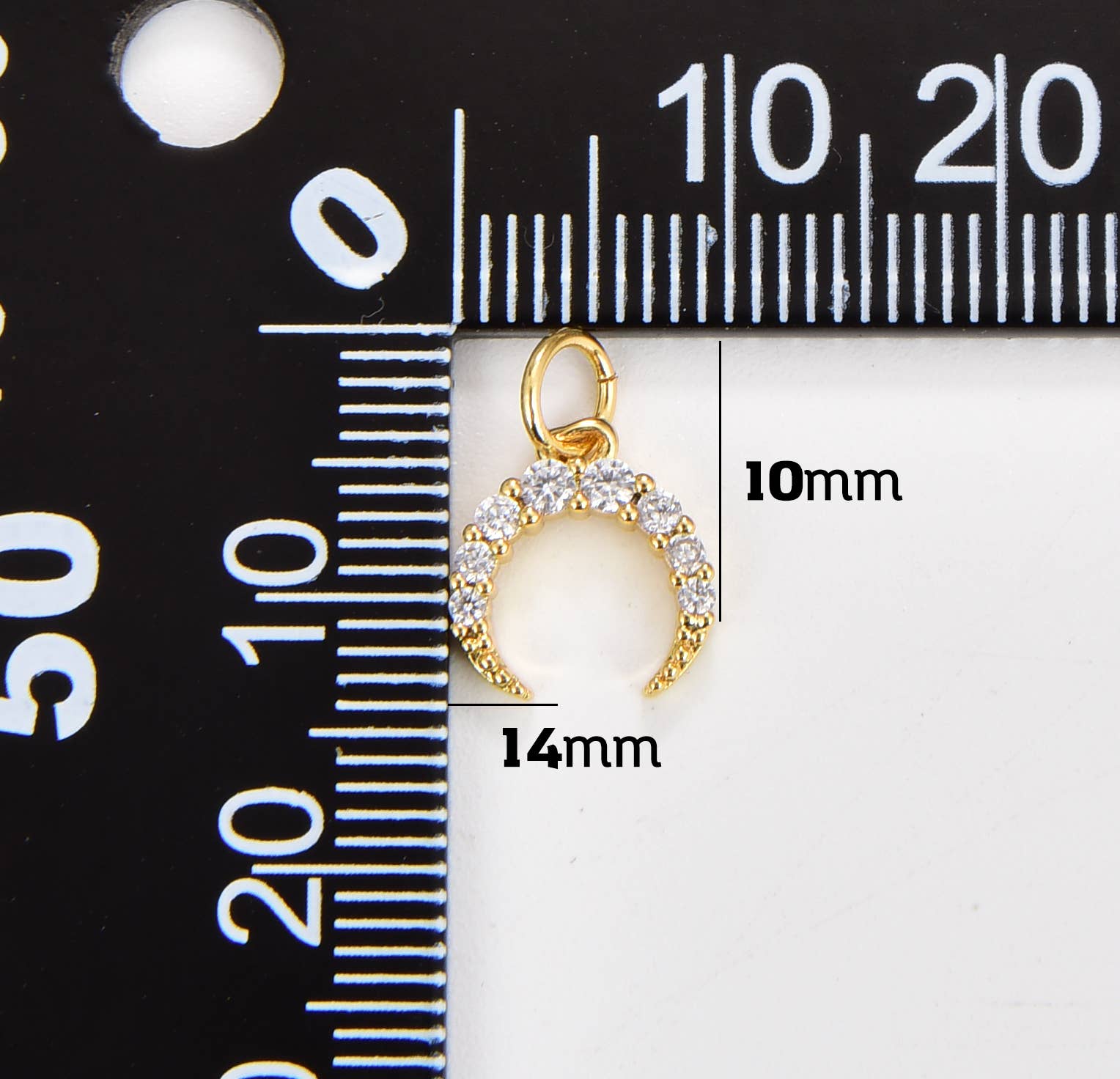 Gold Filled Crescent Moon Charm CZ Micro Pave