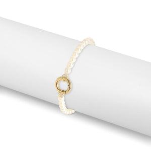 6.5" Glass Pearl Bracelet with Stainless Steel Charm Keeper