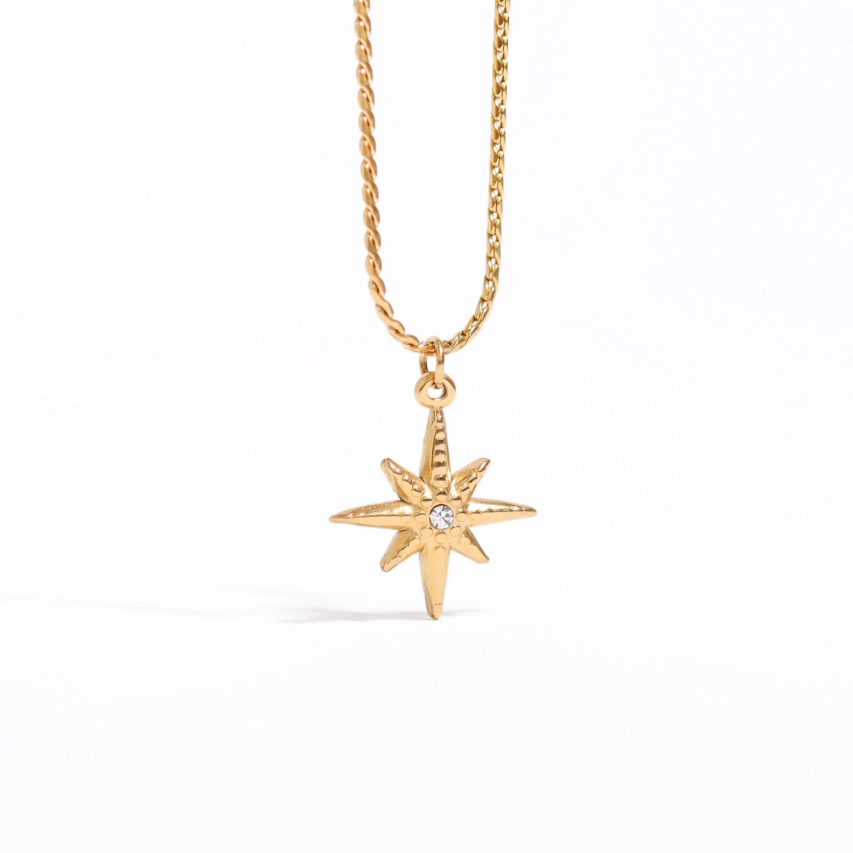 18K Gold Stainless Steel Compass Star Charm