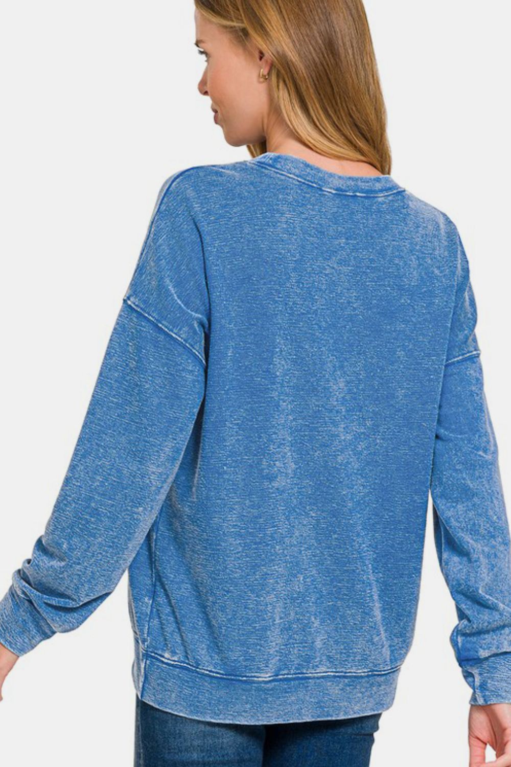 Warehouse| Basic Washed Round Neck Dropped Shoulder Sweatshirt