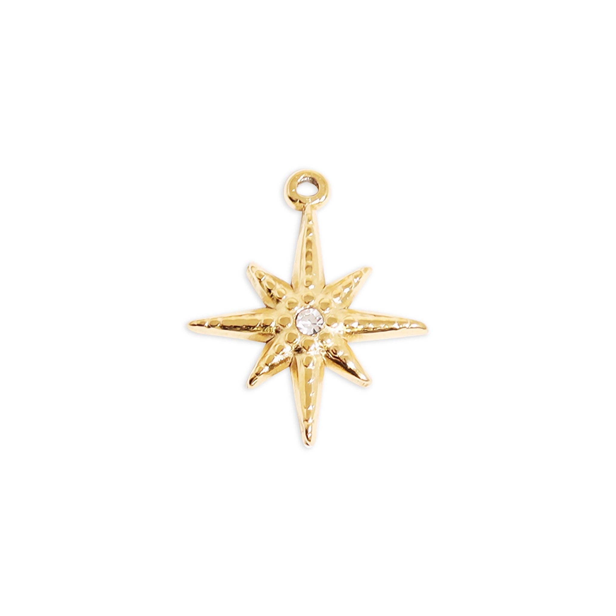 18K Gold Stainless Steel Compass Star Charm