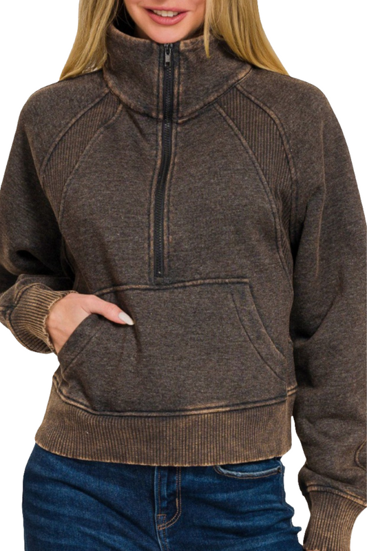 Friday Acid Washed Half Zip Fleece Sweatshirt In Ash Black