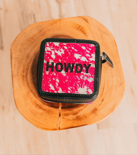 Studio|Howdy Acid Washed Hair On Hide Leather Jewelry Box In Pink